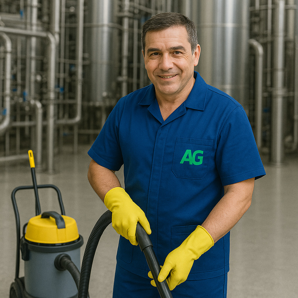 Equipe de limpeza em fábrica